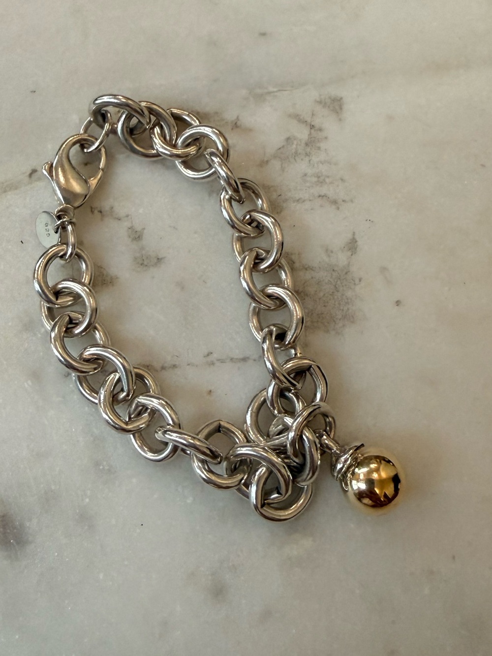 Tiffany & Co. Sterling Silver & solid Gold ball Charm Bracelet